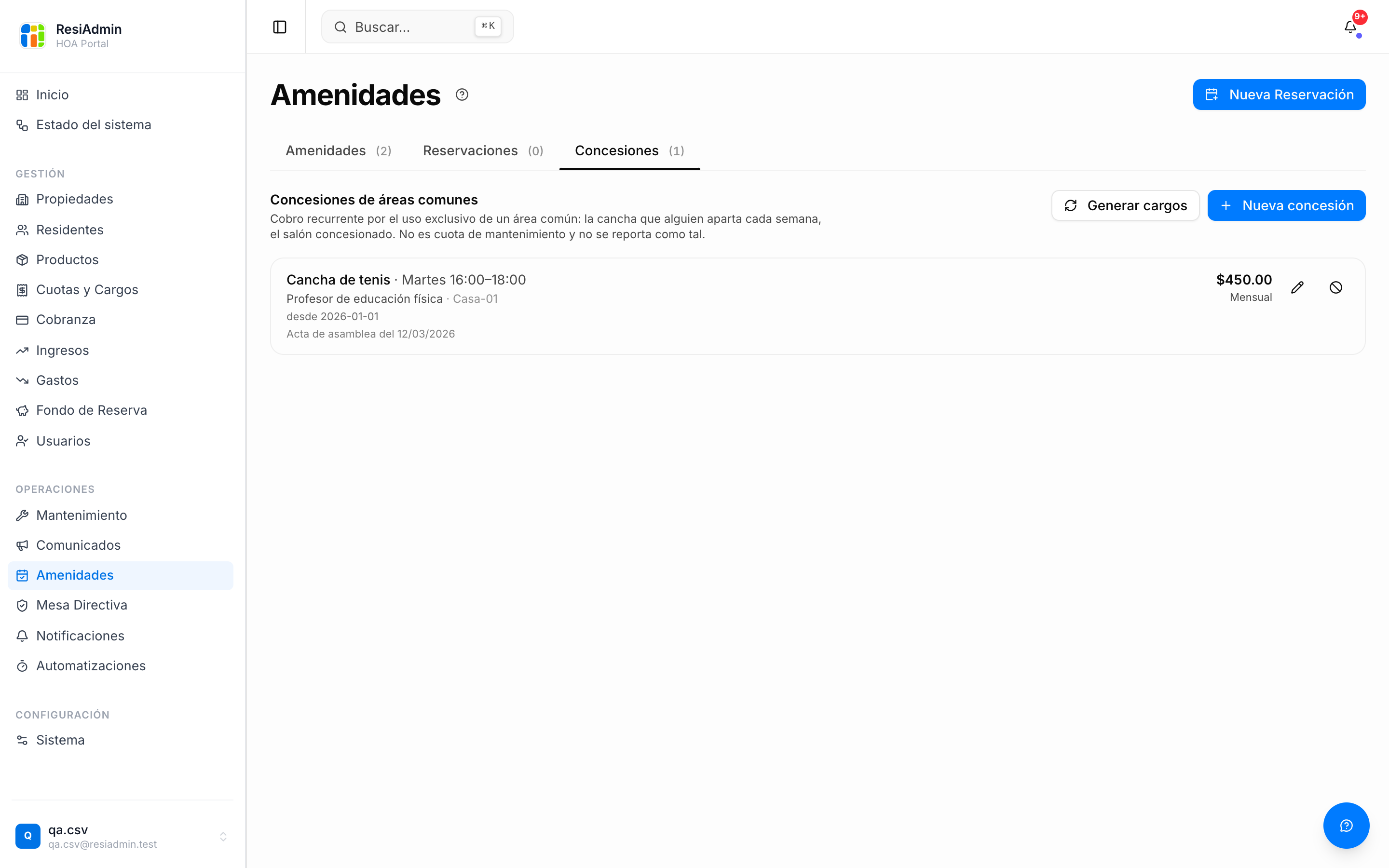 Concesiones vigentes en Amenidades