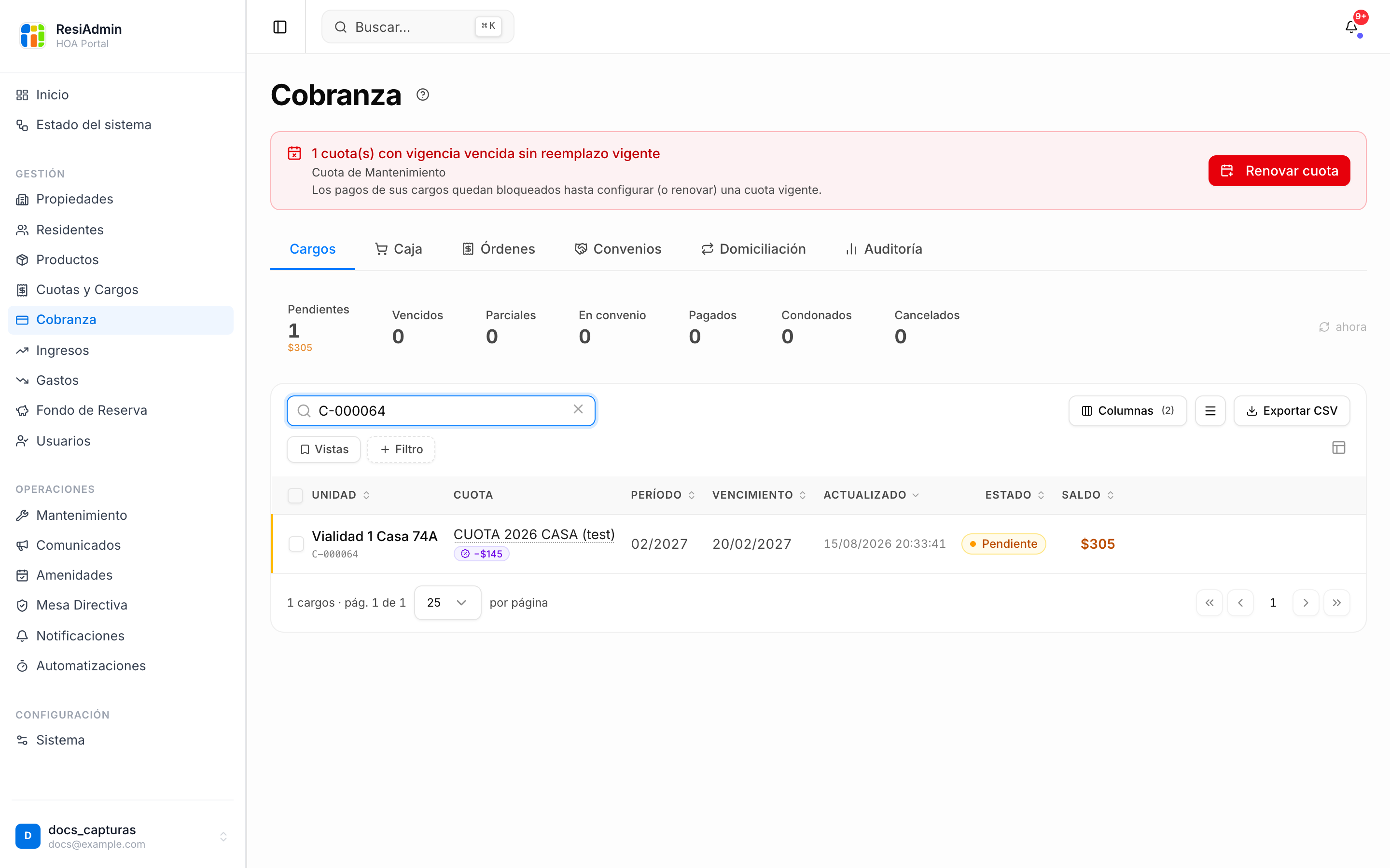 Cargo con descuento en la tabla de cobranza